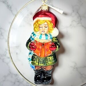 1998 Christopher Radko Girl Caroler Glass Ornament Evergreen Time Collection 6"‎